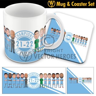 Man City Players Mug & Coaster Set Champions 2022